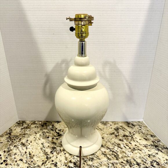 Vintage MCM Ginger Jar Table Lamp Beige Cream Ceramic Pottery 15.5" READ - Picture 4 of 13